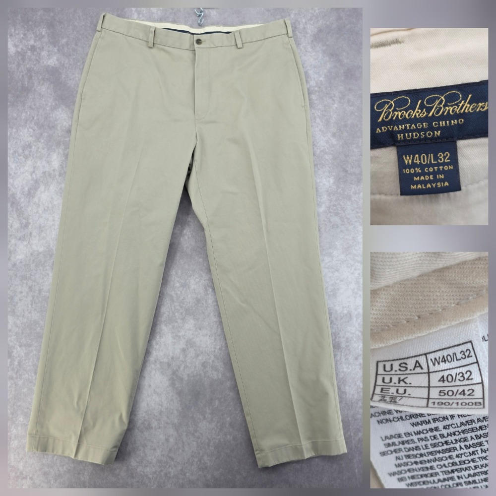Brooks Brothers Advantage Chino Hudson Pants Mens 40x32 Khaki Tan Cotton Twill